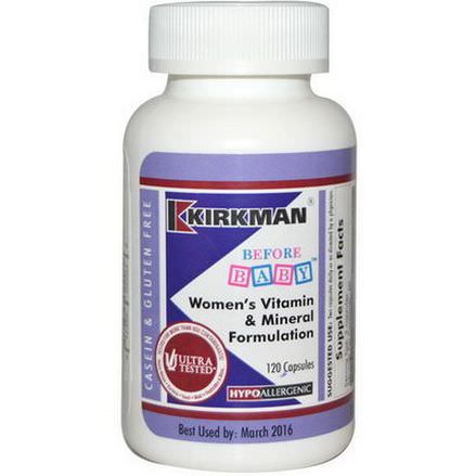 Kirkman Labs, Before Baby, Women's Vitamin&Mineral Formulation, 120 Capsules