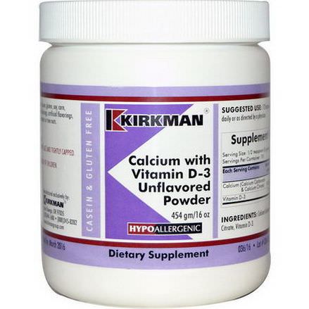 Kirkman Labs, Calcium with Vitamin D-3 Unflavored Powder 454g