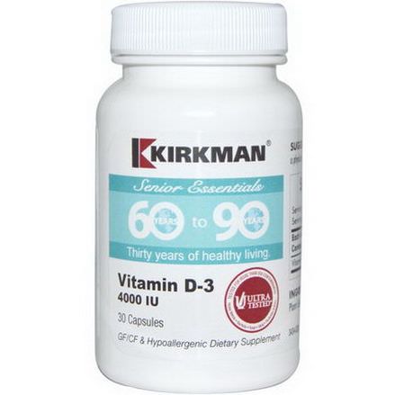 Kirkman Labs, Senior Essentials 60 to 90 Years, Vitamin D-3, 4000 IU, 30 Capsules