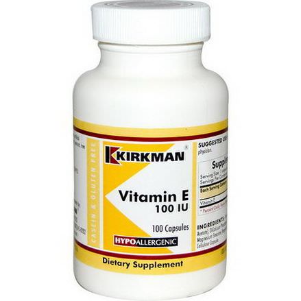Kirkman Labs, Vitamin E, 100 IU, 100 Capsules
