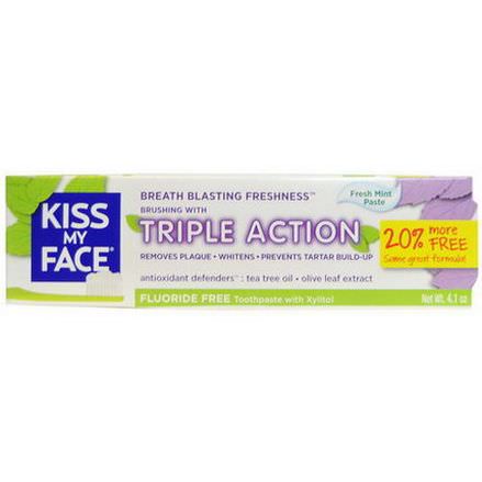 Kiss My Face, Triple Action Fluoride Free Toothpaste With Xylitol, Fresh Mint Paste, 4.1 oz