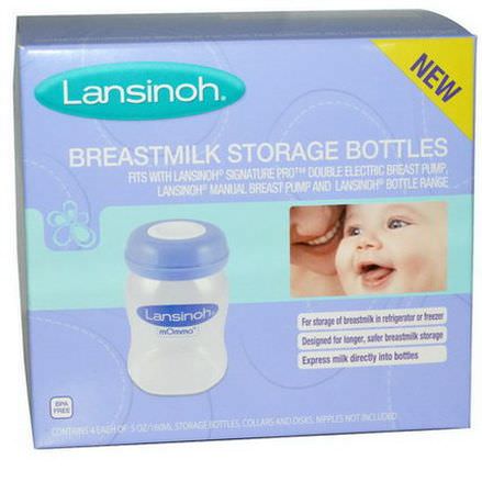 Lansinoh, Breastmilk Storage Bottles, 4 Bottles 160ml Each