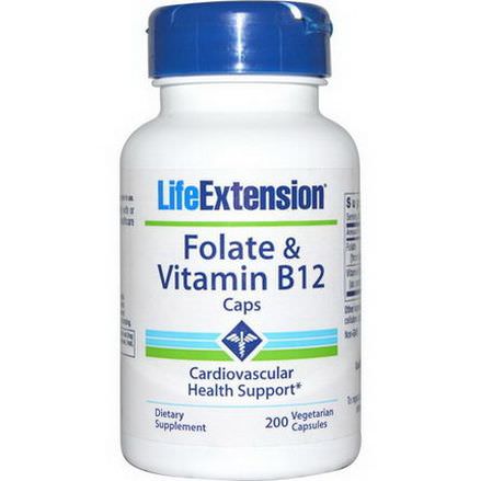 Life Extension, Folate&Vitamin B12 Caps, 200 Veggie Caps