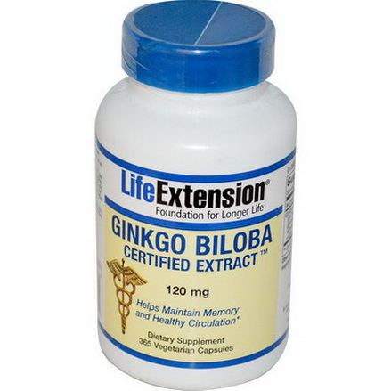 Life Extension, Ginkgo Biloba, Certified Extract, 120mg, 365 Vegetarian Capsules