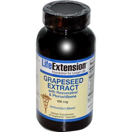 Life Extension, Grapeseed Extract, with Resveratrol&Pterostilbene, 100mg, 60 Veggie Caps