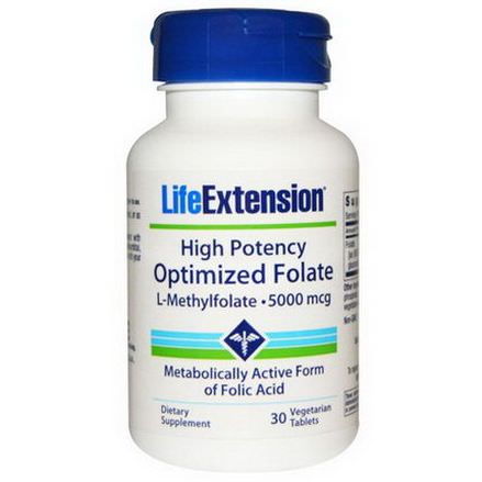 Life Extension, High Potency Optimized Folate, 5000mcg, 30 Veggie Tabs