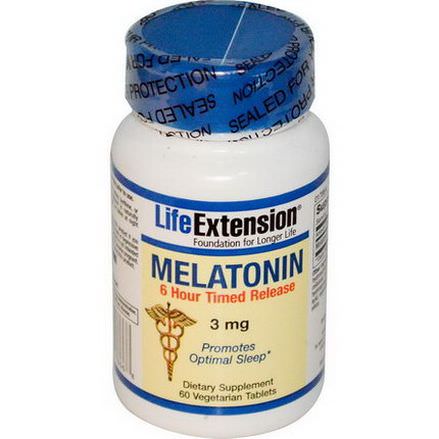Life Extension, Melatonin, 6 Hour Timed Release, 3mg, 60 Veggie Tabs