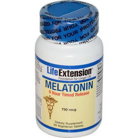 Life Extension, Melatonin, 6 Hour Timed Release, 750mcg, 60 Veggie Tabs