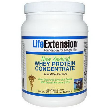 Life Extension, New Zealand Whey Protein Concentrate, Natural Vanilla Flavor 520g