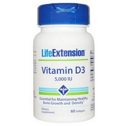 Life Extension, Vitamin D3, 5,000 IU, 60 Softgels