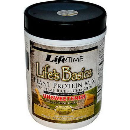 Life Time, Life's Basics, Plant Protein Mix, Unsweetened, Natural Vanilla Flavor 460g