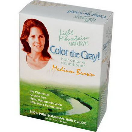 Light Mountain, Color the Gray! Natural Hair Color&Conditioner, Medium Brown 198g