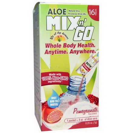 Lily of the Desert, Aloe Mix n'Go, Natural Aloe Powdered Drink Mix. Pomegranate Flavored, 16 Packs 7g Each