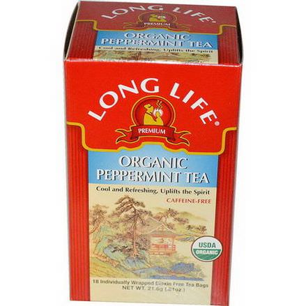 Long Life Tea, Premium Organic Peppermint Tea, Caffeine-Free, 18 Tea Bags 21.6g