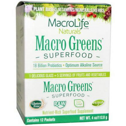 Macrolife Naturals, Macro Greens, Super Food Supplement 112.8g 12 Packets