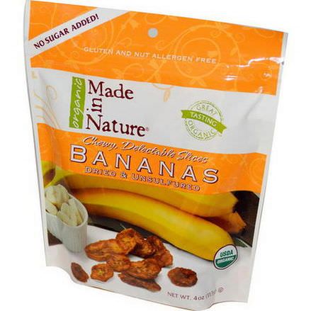 Made in Nature, Organic Bananas, Dried&Unsulfured 113g