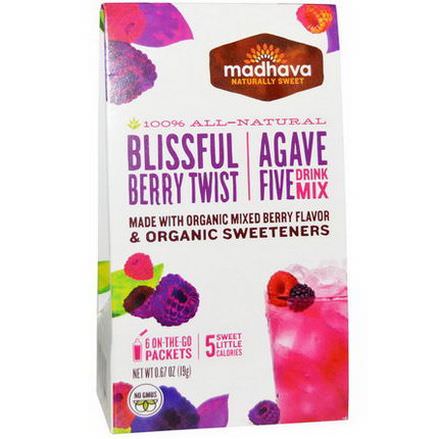 Madhava Natural Sweeteners, Agave Five Drink Mix, Blissful Berry Twist, 6 Packets 19g