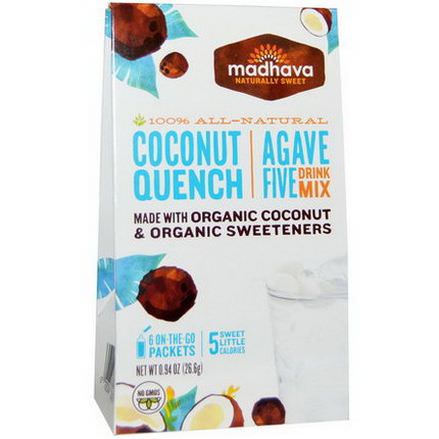 Madhava Natural Sweeteners, Agave Five Drink Mix, Coconut Quench, 6 Packets 26.6g