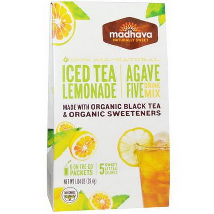 Madhava Natural Sweeteners, Agave Five Drink Mix, Iced Tea Lemonade, 6 Packets 29.4g