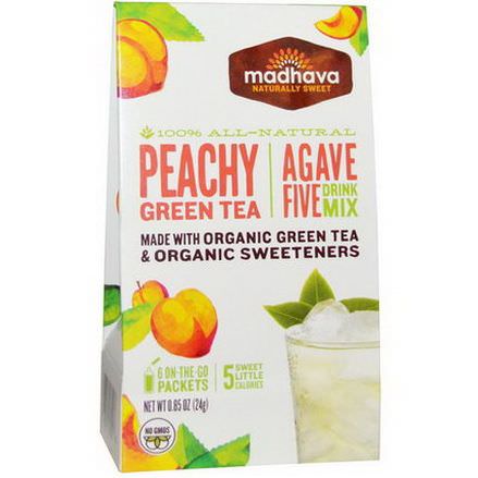 Madhava Natural Sweeteners, Agave Five Drink Mix, Peachy Green Tea, 6 Packets 24g