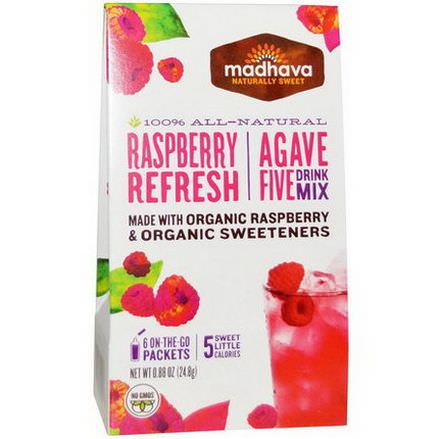 Madhava Natural Sweeteners, Agave Five Drink Mix, Raspberry Refresh, 6 Packets 24.8g
