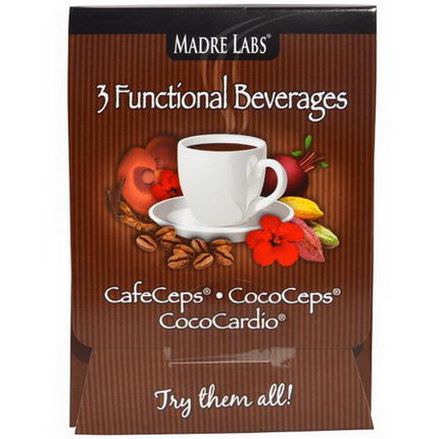 Madre Labs, 3 Functional Beverages, CafeCeps, CocoCeps, CocoCardio, 3 Sample Packets