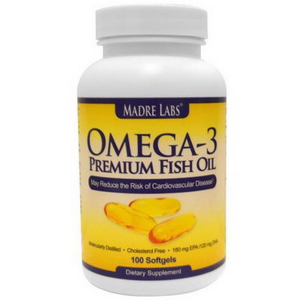 Madre Labs, Omega-3 Premium Fish Oil, 180mg EPA/120mg DHA, 100 Softgels