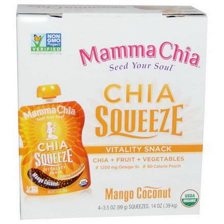 Mamma Chia, Chia Squeeze, Vitality Snack, Mango Coconut, 4 Squeezes 99g Each