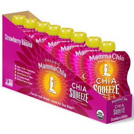 Mamma Chia, Organic Chia Squeeze Vitality Snack, Strawberry Banana, 8 Pouches 99g Each