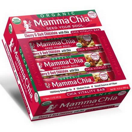 Mamma Chia, Organic Chia Vitality Bar, Cherry&Dark Chocolate 40g Each