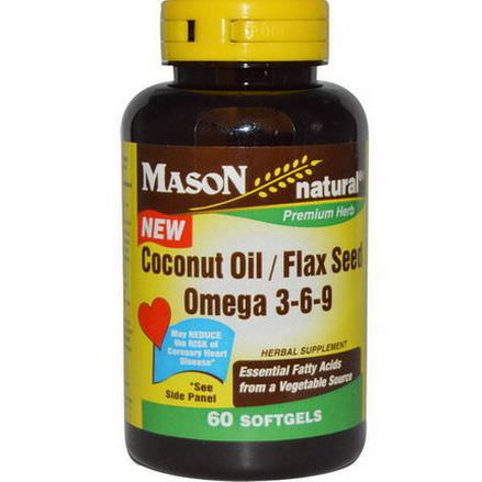 Mason Vitamins, Coconut Oil / Flax Seed Omega 3-6-9, 60 Softgels