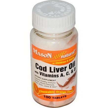Mason Vitamins, Cod Liver Oil, with Vitamins A, C,&D, Chewable Orange Flavor, 100 Tablets