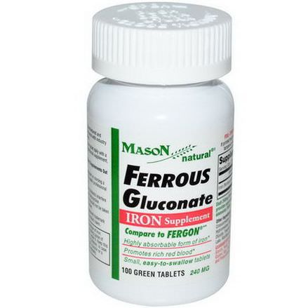 Mason Vitamins, Ferrous Gluconate, Iron, 100 Green Tablets
