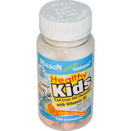 Mason Vitamins, Healthy Kids, Cod Liver Oil Chewable, with Vitamin D, Tasty Orange Flavor, 100 Chewables