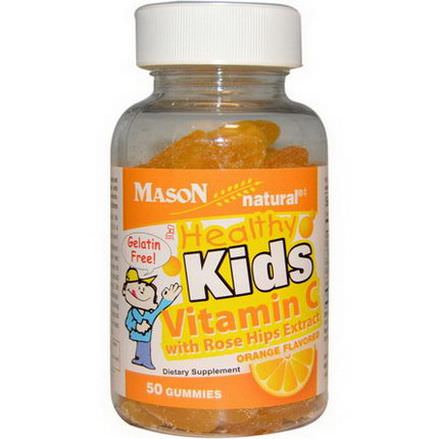 Mason Vitamins, Healthy Kids Vitamin C with Rose Hips Extract, Orange Flavored, 50 Gummies