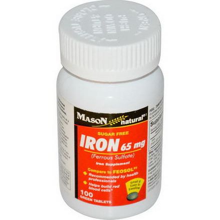 Mason Vitamins, Iron, Sugar Free, 65mg, 100 Green Tablets