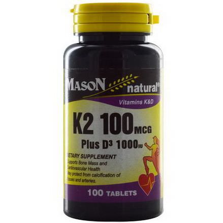 Mason Vitamins, K2 Plus D3, 100mcg/1000 IU, 100 Tablets