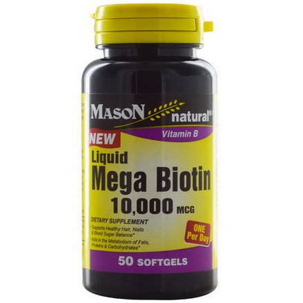 Mason Vitamins, Liquid Mega Biotin, 10,000mcg, 50 Softgels
