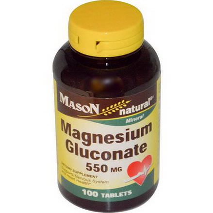Mason Vitamins, Magnesium Gluconate, 550mg, 100 Tablets