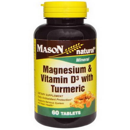 Mason Vitamins, Magnesium&Vitamin D3 with Turmeric, 60 Tablets