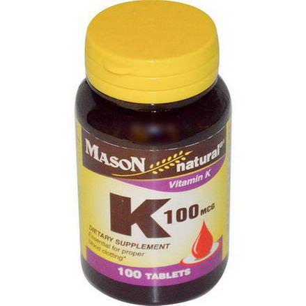Mason Vitamins, Vitamin K, 100mcg, 100 Tablets