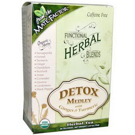 Mate Factor, Organic Functional Herbal Blends, Detox Medley with Ginger and Turmeric, 20 Tea Bags 3.5g Each