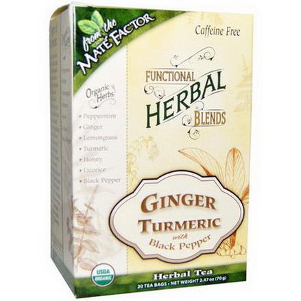Mate Factor, Organic Functional Herbal Blends, Ginger Turmeric with Black Pepper, 20 Tea Bags 3.5g Each