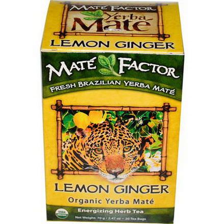 Mate Factor, Organic Yerba Mate, Lemon Ginger, 20 Tea Bags 70g