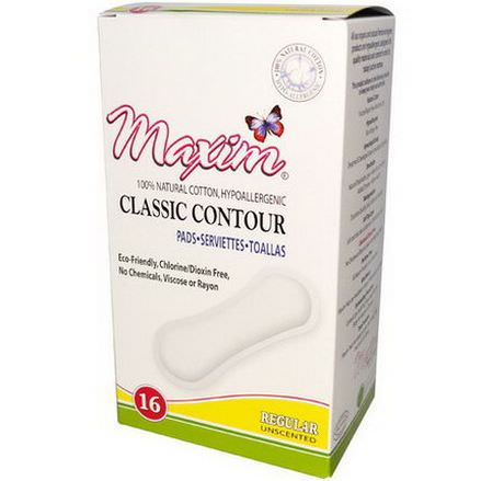 Maxim Hygiene Products, Classic Contour Pads, Regular, Unscented, 16 Pads