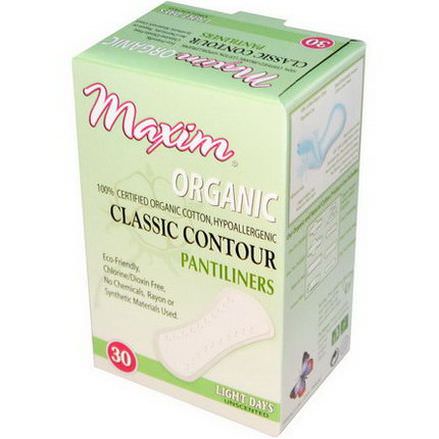 Maxim Hygiene Products, Organic Classic Contour Pantiliners, Light Days, Unscented, 30 Pantiliners