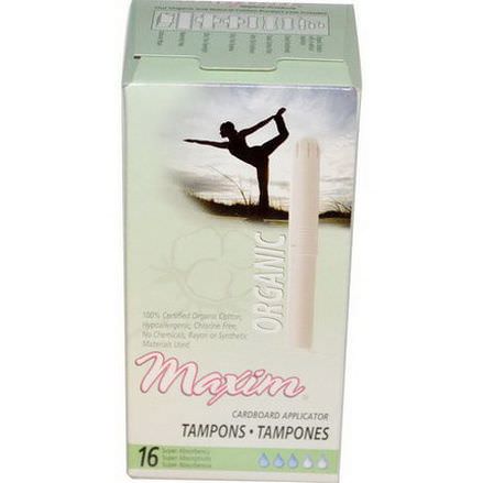 Maxim Hygiene Products, Organic Tampons with Cardboard Applicator, Super Absorbency, 16 Tampons