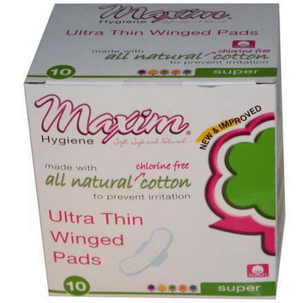 Maxim Hygiene Products, Ultra Thin Winged Pads, Super, 10 Pads