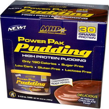 Maximum Human Performance, LLC, Power Pak Pudding, Chocolate, 6 Cans 250g Each
