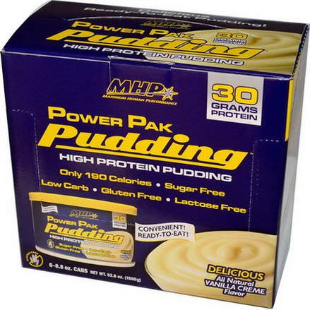 Maximum Human Performance, LLC, Power Pak Pudding, Vanilla Cream, 6 Cans 250g Each